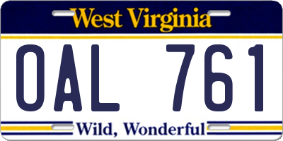 WV license plate OAL761