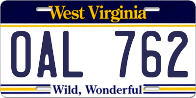 WV license plate OAL762