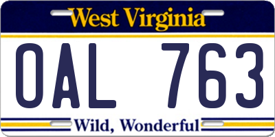 WV license plate OAL763