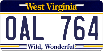WV license plate OAL764