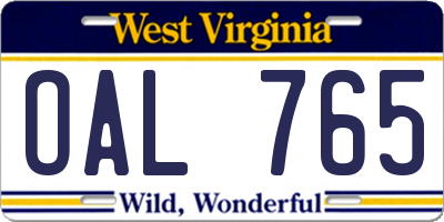 WV license plate OAL765