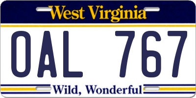 WV license plate OAL767