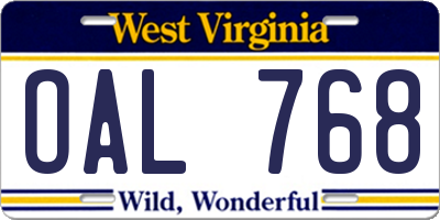 WV license plate OAL768