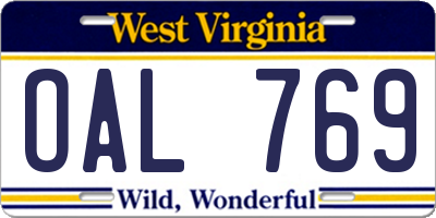 WV license plate OAL769