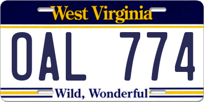 WV license plate OAL774