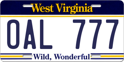 WV license plate OAL777