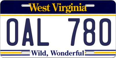 WV license plate OAL780