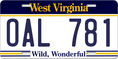 WV license plate OAL781