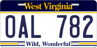 WV license plate OAL782