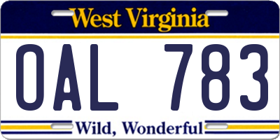 WV license plate OAL783