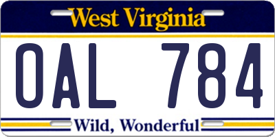 WV license plate OAL784