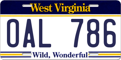WV license plate OAL786