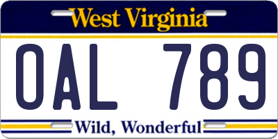 WV license plate OAL789