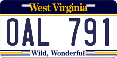 WV license plate OAL791