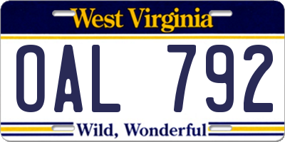 WV license plate OAL792