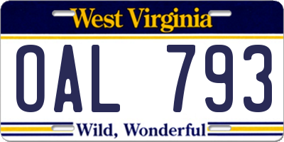 WV license plate OAL793