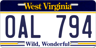 WV license plate OAL794