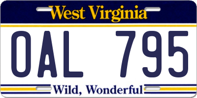WV license plate OAL795
