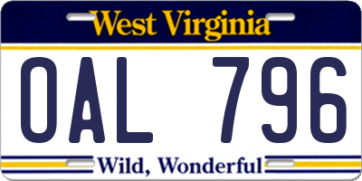 WV license plate OAL796