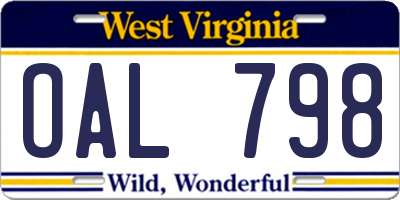 WV license plate OAL798
