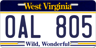 WV license plate OAL805