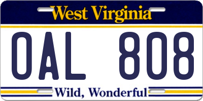 WV license plate OAL808