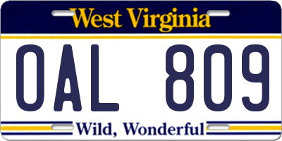 WV license plate OAL809