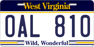 WV license plate OAL810