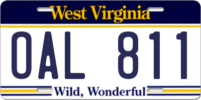 WV license plate OAL811