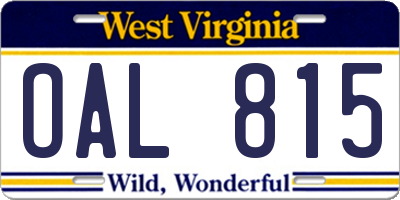 WV license plate OAL815