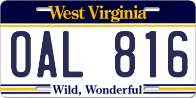 WV license plate OAL816