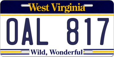 WV license plate OAL817