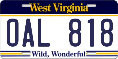 WV license plate OAL818