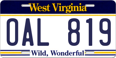 WV license plate OAL819