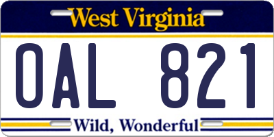 WV license plate OAL821