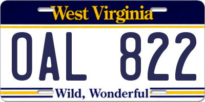 WV license plate OAL822