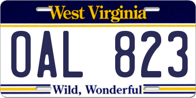 WV license plate OAL823