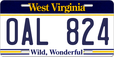 WV license plate OAL824