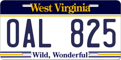 WV license plate OAL825
