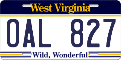WV license plate OAL827