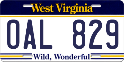 WV license plate OAL829