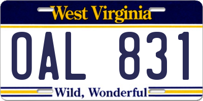 WV license plate OAL831