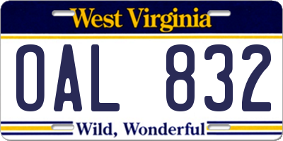 WV license plate OAL832