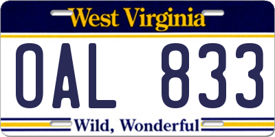 WV license plate OAL833
