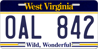 WV license plate OAL842