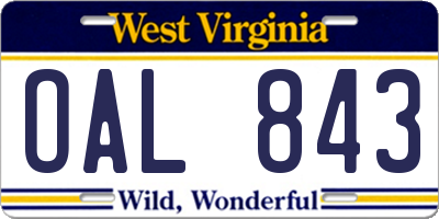 WV license plate OAL843
