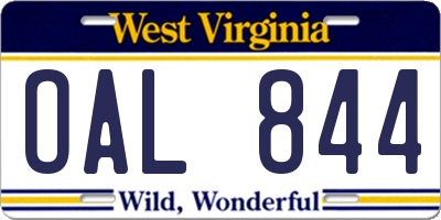 WV license plate OAL844