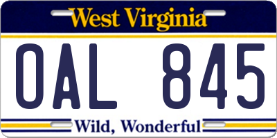 WV license plate OAL845