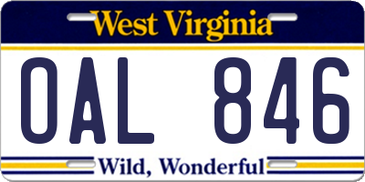 WV license plate OAL846