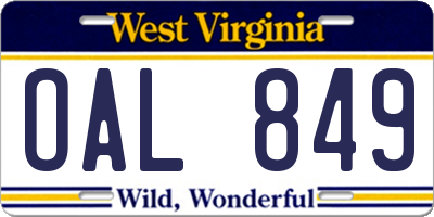 WV license plate OAL849